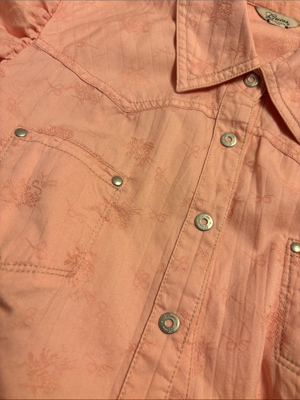 Guess Pink Puff Sleeve Button-Down Shirt - Picture 10 of 11